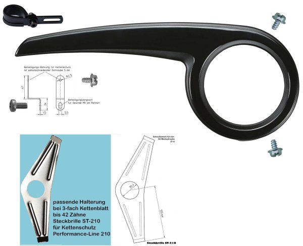 Nachrüst Set Fahrrad Kettenschutz Dekaform 210-2 bei 42 Zähne 3-fach Kettenblatt ATB MTB nachträglich für Kettenschaltung